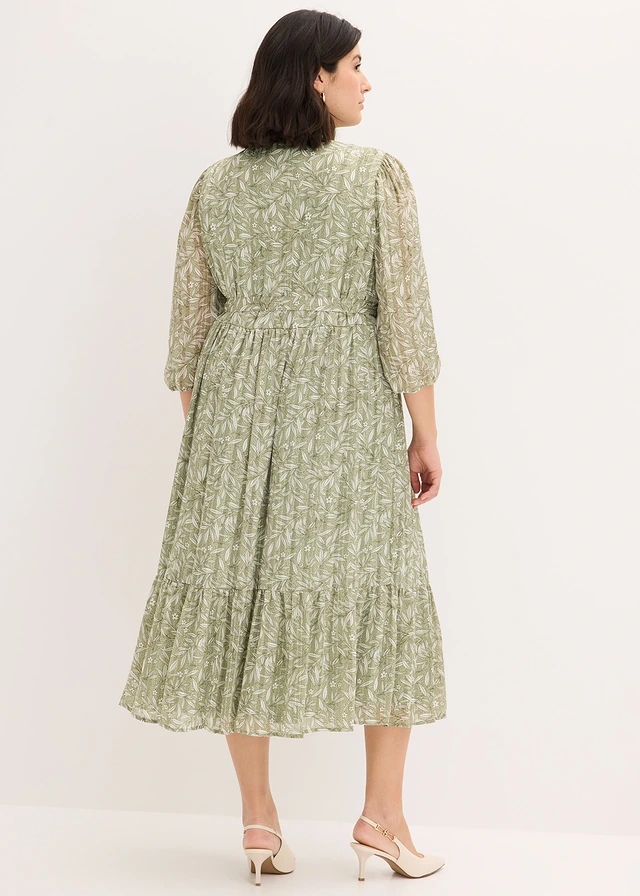 Overhemdjurk van chiffon, Kleur: lichtgroen gebloemd