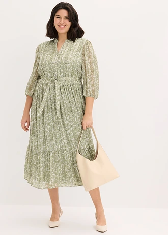 Overhemdjurk van chiffon, Kleur: lichtgroen gebloemd