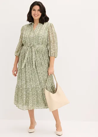 Košilové šaty z šifonu, barva: světle zelená s květy