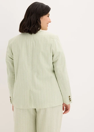 Blazer met linnen, Kleur: grijsgroen/wolwit gestreept