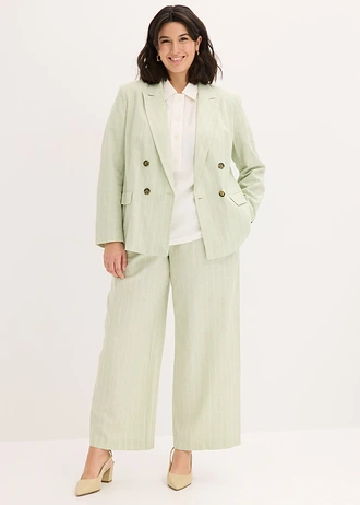 Blazer met linnen, Kleur: grijsgroen/wolwit gestreept