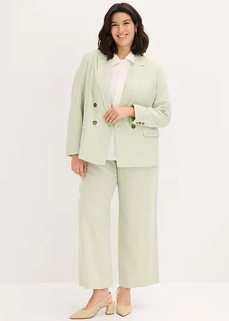 Bandplooibroek met linnen, Kleur: grijsgroen/wolwit gestreept