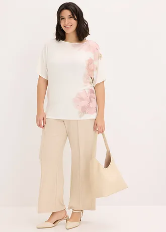 T-shirt doux en viscose extensible, Couleur: écru-rose floral