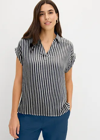 Bluzka z krótkim rękawem z lejącej wiskozy • granatowo-biały w paski • sklep bonprix