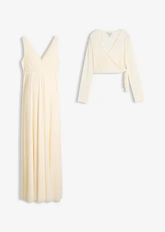 Robe de mariée et cache-cœur avec fonction allaitement pour la grossesse et après (ens. 2 pces) • jaune beurre • Boutique bonprix