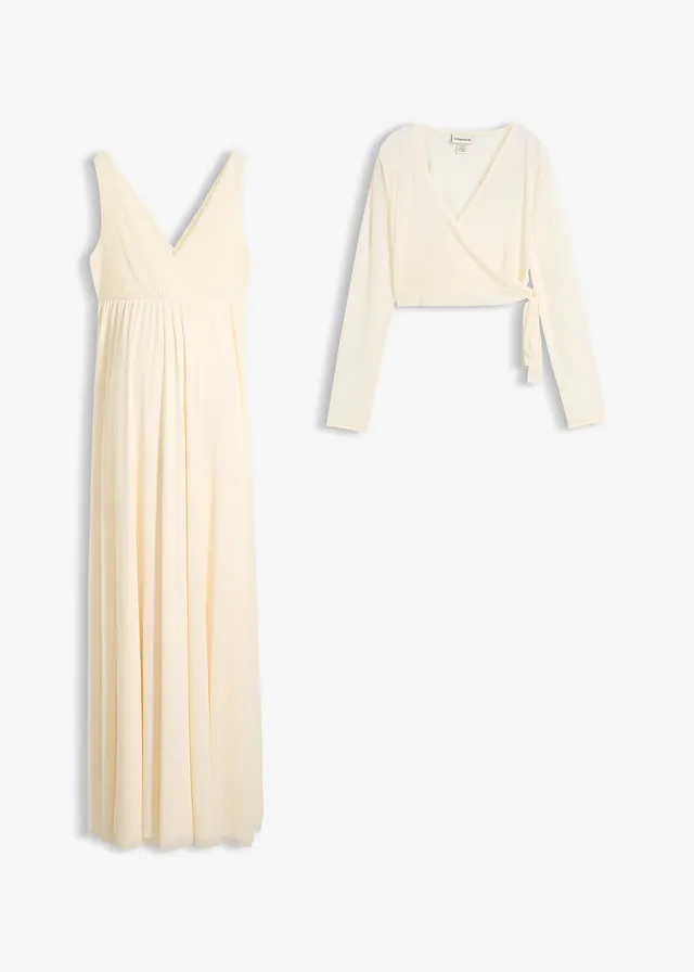 Robe de mariée couleur jaune pâle avec fonction allaitement et cache-cœur pour la grossesse et après (ens. 2 pces) • blanc cassé • Boutique bonprix