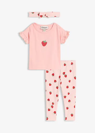 T-shirt, legging et accessoire en coton (ens. 3 pces), Couleur: rose bonbon+rose nacré imprimé