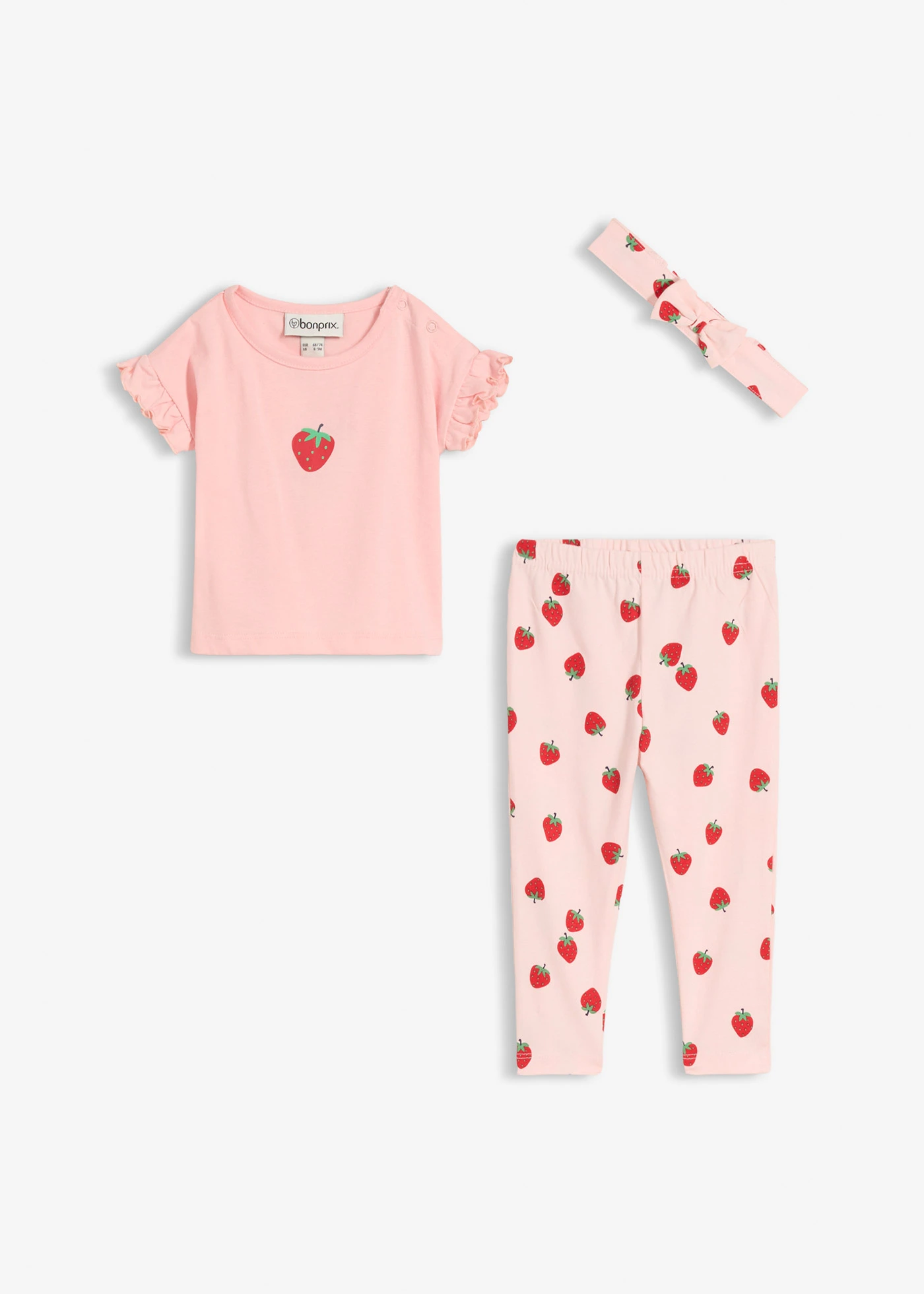 T-shirt, legging et accessoire en coton (ens. 3 pces) • rose bonbon+rose nacré imprimé • Boutique bonprix