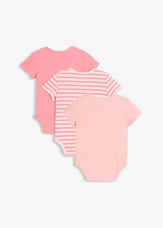Body cu mâneci scurte din bumbac organic (set/3 buc.) • roz strident-roz pal-roz-bonbon cu imprimeu • magazin bonprix