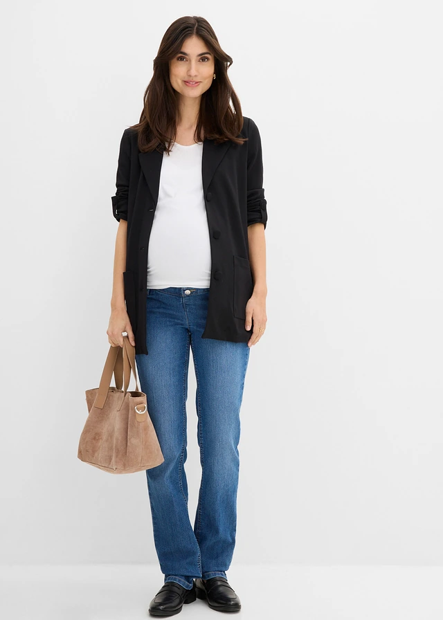 Kismama farmer bio-pamutból, Straight Leg, szín: kék denim
