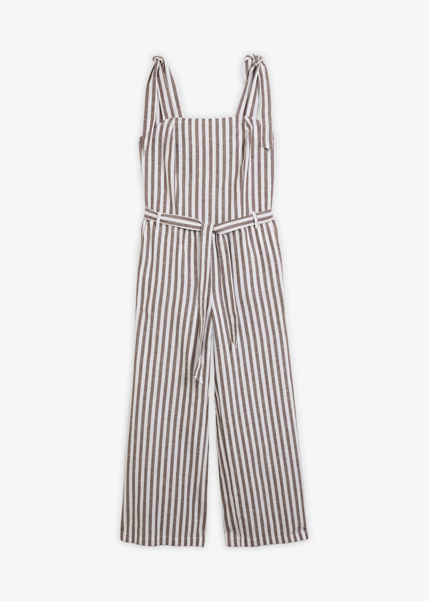 Jumpsuit van een katoen-linnenmix • donkerbruin/wit verticaal gestreept • bonprix online shop
