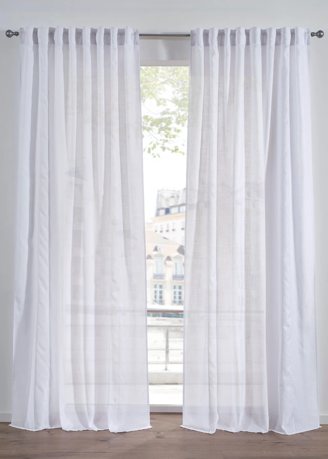 Voilage à rayures brodées (1 pce), Couleur: blanc