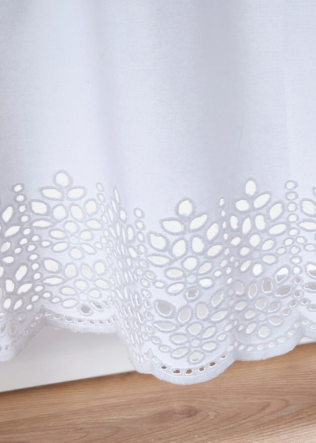 Brise-bise en coton avec bordure en broderie anglaise, Couleur: blanc