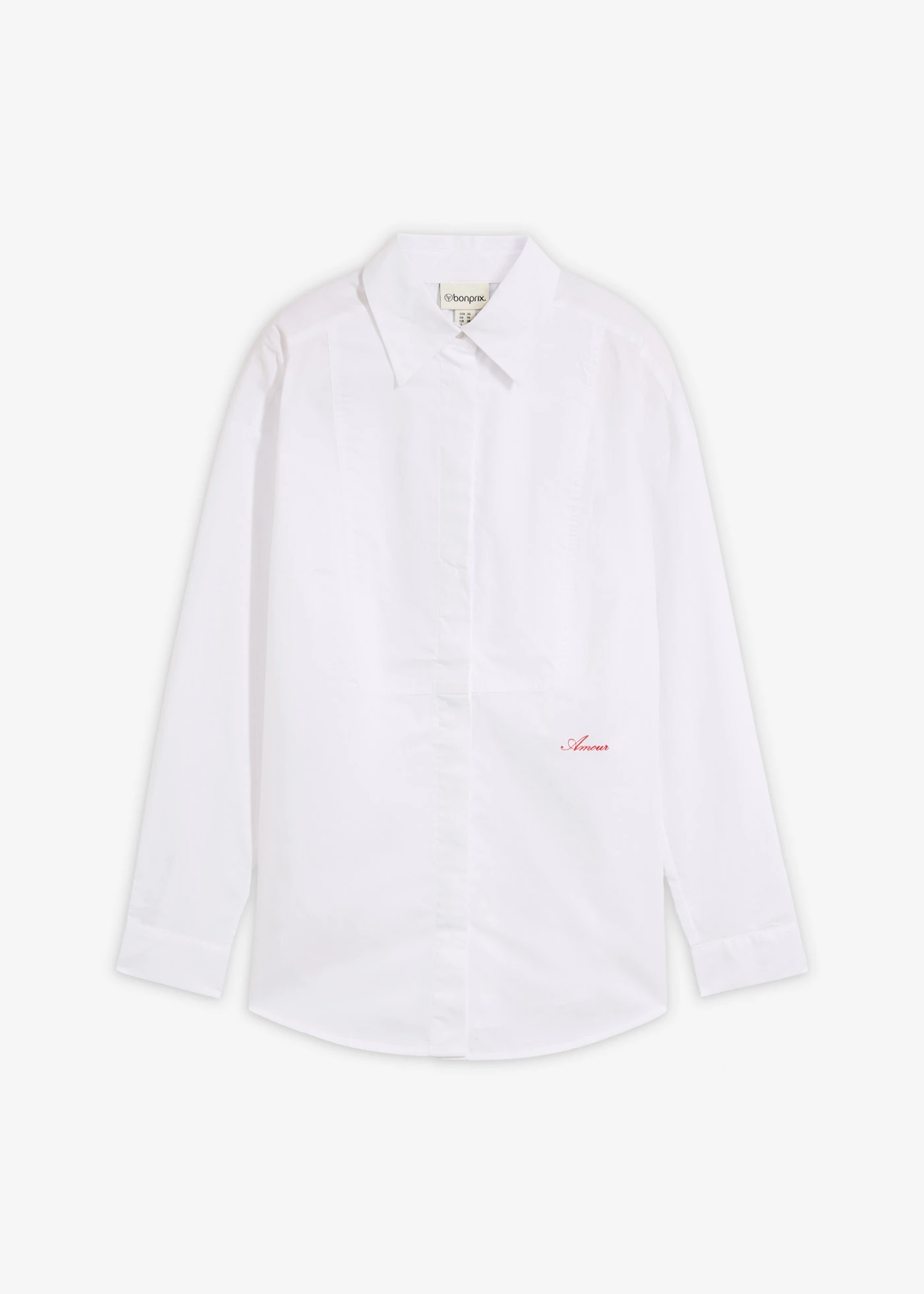 Overhemdblouse met stitchings • wit-salsarood met print • bonprix online shop