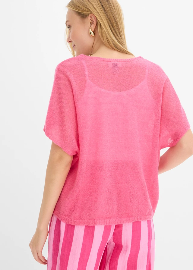 Cardigan oversize à manches courtes, Couleur: rose vif