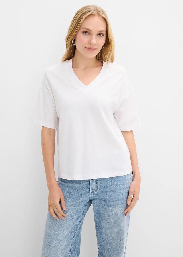 Oversized T-shirt van puur biologisch katoen, Kleur: wit luipaardprint