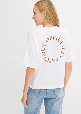 T-shirt oversize 100% coton, Couleur: blanc léopard