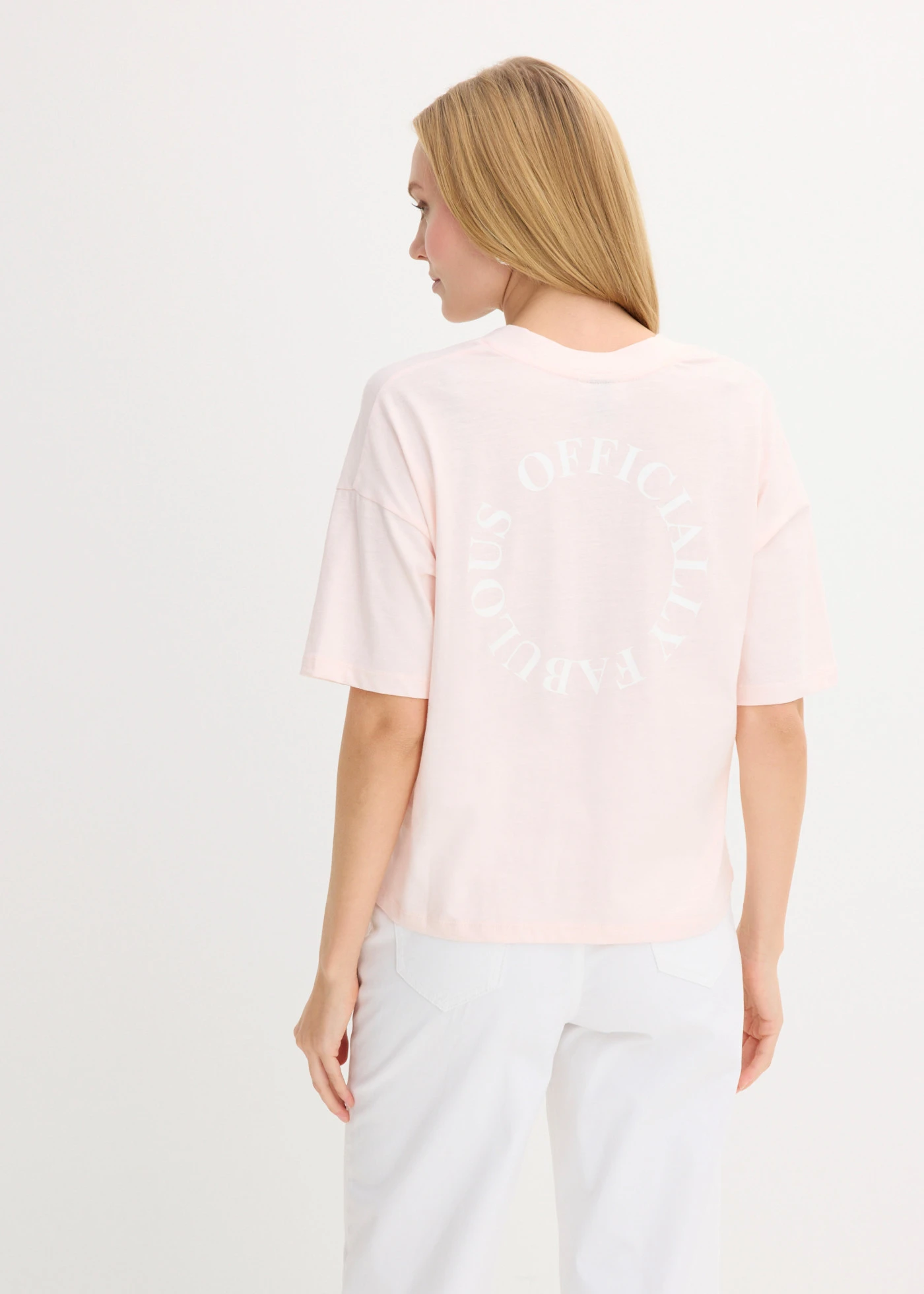 T-shirt oversize 100% coton • rose clair-blanc imprimé • Boutique bonprix