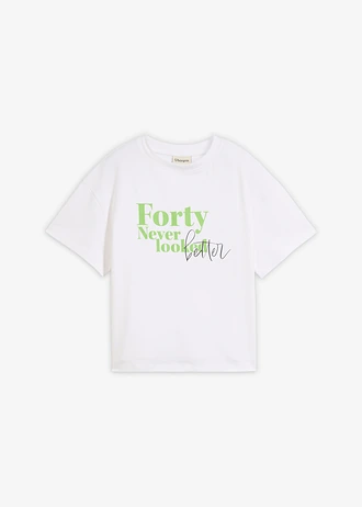 T-shirt large 100% coton, Couleur: blanc-vert vif imprimé