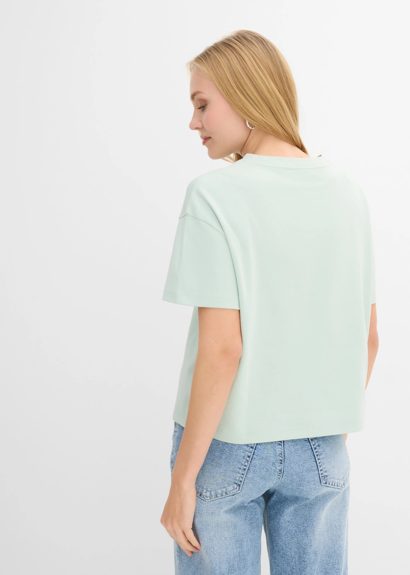 Wijd T-shirt van biologisch katoen • kristalmint-wit met print • bonprix online shop