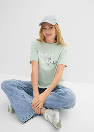 T-shirt large 100% coton • menthe cristal-blanc imprimé • Boutique bonprix