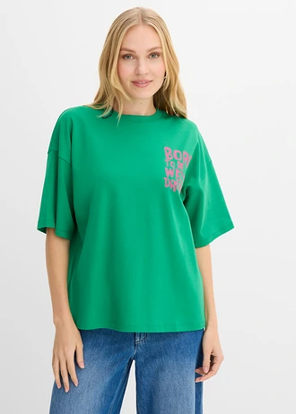 T-shirt oversize 100% coton, Couleur: vert aventurine-fuchsia