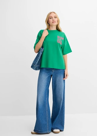 T-shirt oversize 100% coton, Couleur: vert aventurine-fuchsia