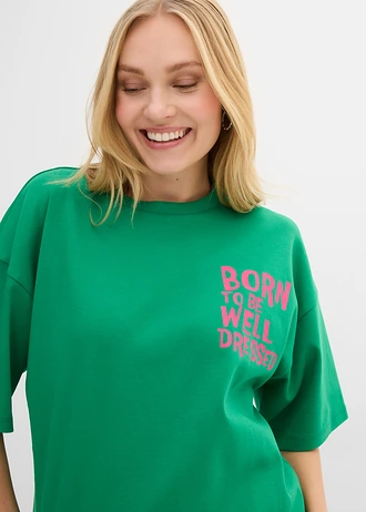 Oversized shirt van puur biologisch katoen • edelsteengroen-pinklady • bonprix online shop