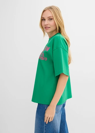 T-shirt oversize 100% coton • vert aventurine-fuchsia • Boutique bonprix