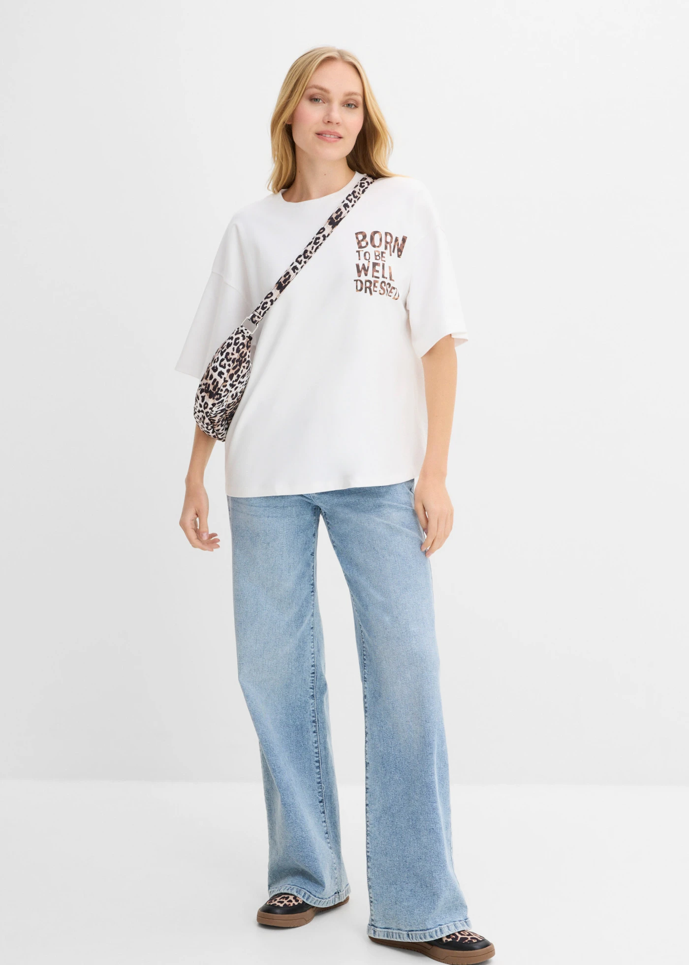 T-shirt  oversize z czystej bawełny organicznej • biały w panterkę • sklep bonprix