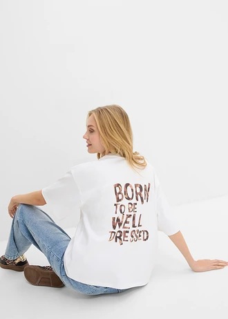 T-shirt  oversize z czystej bawełny organicznej • biały w panterkę • sklep bonprix