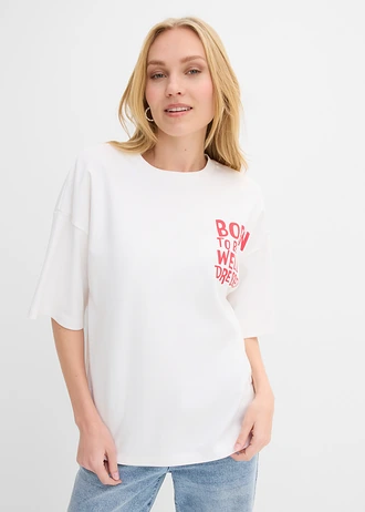 T-shirt oversize 100% coton • blanc/rouge imprimé • Boutique bonprix