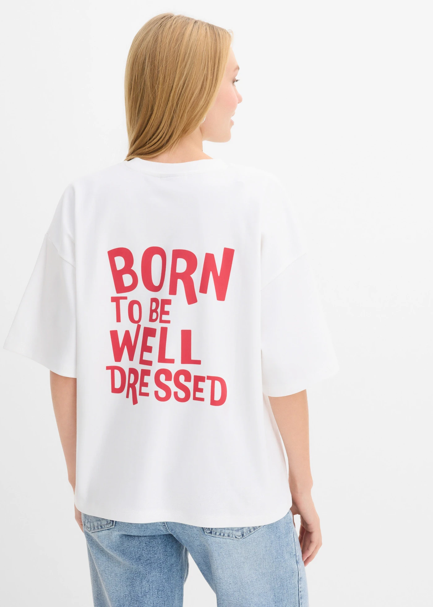 T-shirt oversize 100% coton • blanc/rouge imprimé • Boutique bonprix