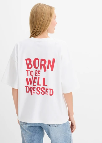 T-shirt oversize 100% coton, Couleur: blanc/rouge imprimé