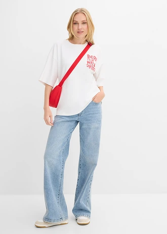 T-shirt oversize 100% coton • blanc/rouge imprimé • Boutique bonprix