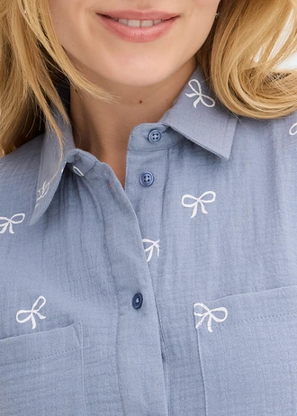 Blouse van mousseline met korte mouwen • rookblauw/wit met print • bonprix online shop