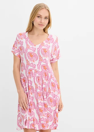Rochie tip bluză din amestec moale de viscoză și elastan, culoare: roz/pink-fucsia/alb/oranj fluorescent