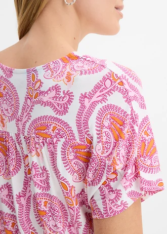Rochie tip bluză din amestec moale de viscoză și elastan • roz/pink-fucsia/alb/oranj fluorescent • magazin bonprix