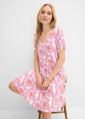 Robe fluide en jersey viscose • rose/rose fuchsia/blanc/orange vif paisley • Boutique bonprix