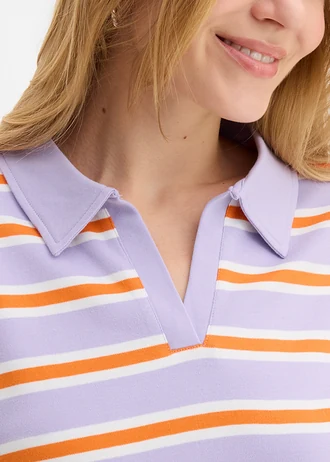 Jurk met polokraag tot over de knie • feloranje-zacht lila-wolwit gestreept • bonprix online shop