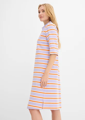 Robe longueur genou à col polo • orange vif-parme-écru rayé • Boutique bonprix