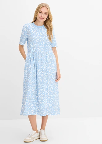 Robe évasée en jersey de coton épais • bleu clair-écru imprimé • Boutique bonprix