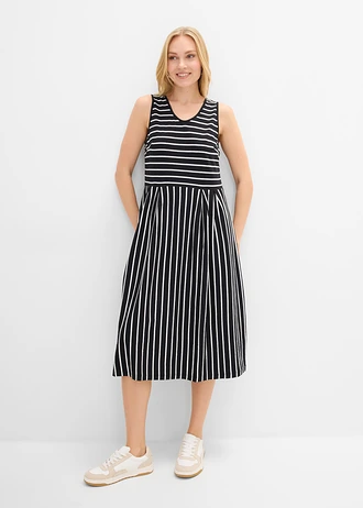 Jersey jurk van biologisch katoen, midi lengte • zwart-wolwit gestreept • bonprix online shop