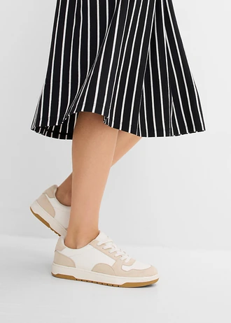 Jersey jurk van biologisch katoen, midi lengte • zwart-wolwit gestreept • bonprix online shop