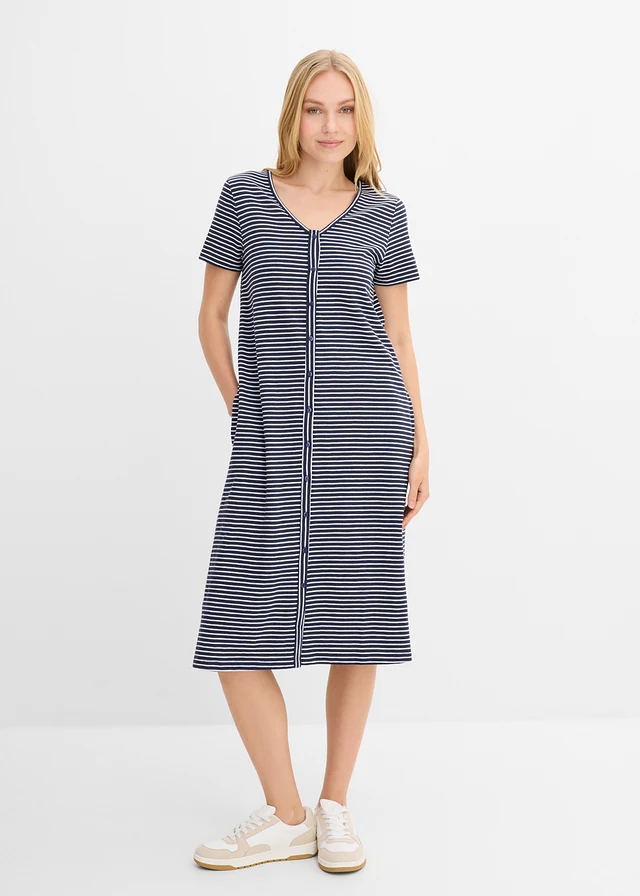 Robe en jersey 100% coton, Couleur: bleu foncé-blanc rayé