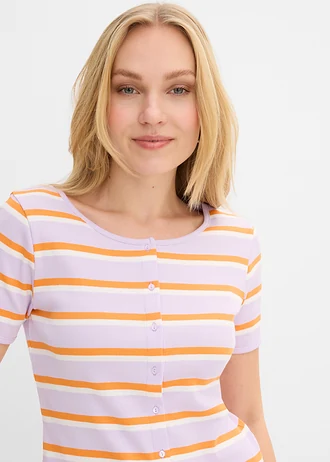 Prążkowany T-shirt z bawełny organicznej • kremowy bez-neonowy pomarańczowy-biel wełny w paski • sklep bonprix