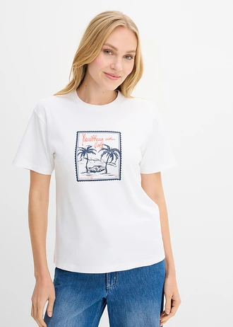T-shirt 100% coton, Couleur: blanc imprimé