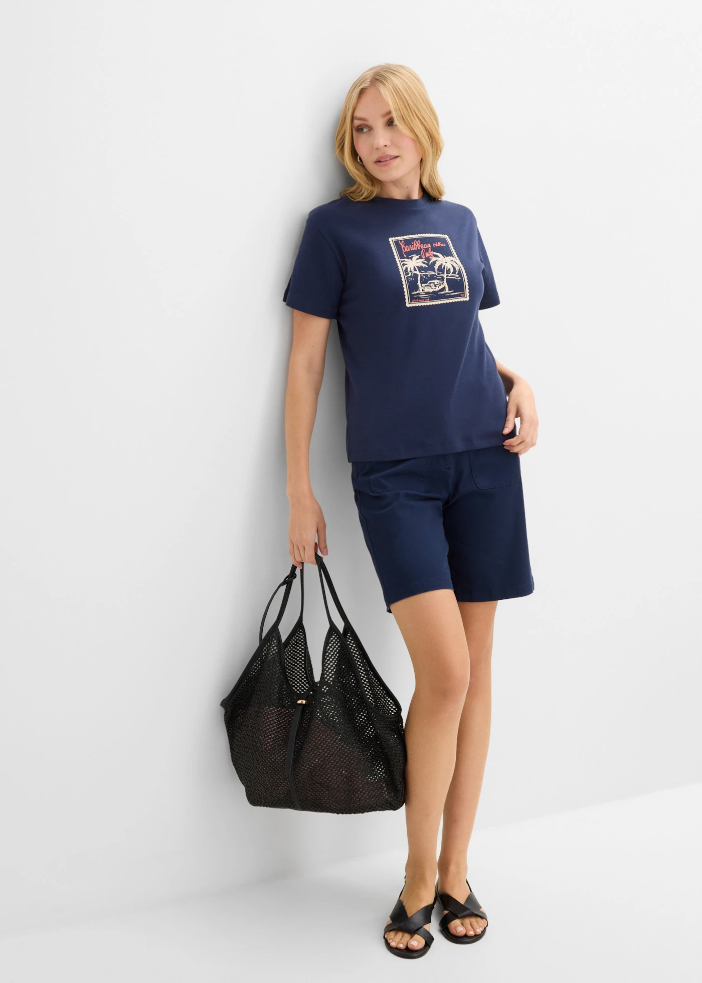 T-shirt z czystej bawełny organicznej • ciemnoniebieski z nadrukiem • sklep bonprix