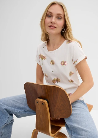 T-shirt van puur biologisch katoen • wolwit met print • bonprix online shop