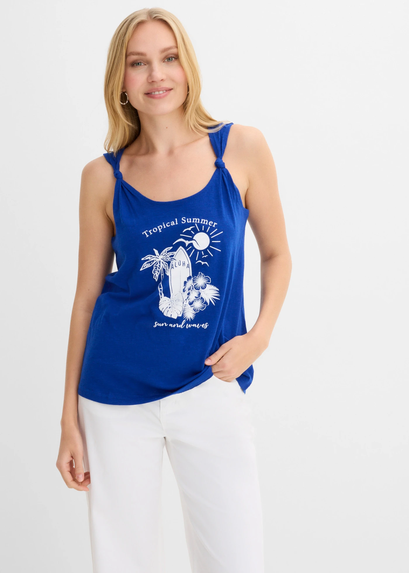 Top van biologisch katoen • kobaltblauw met print • bonprix online shop